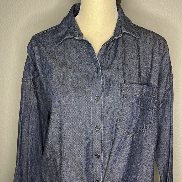 Prana Button Down Tie Front Blue Long Sleeve Organic Cotton Top Small - Picture 3 of 11